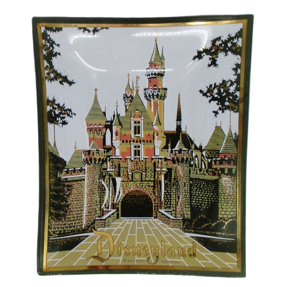 Vintage MCM Disneyland Castle Curved Black Glass Trinket Jewelry Tray by Houze
